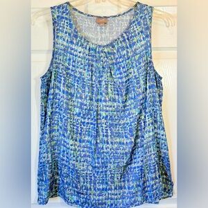 J Jill Blue Satin Beach Glass Abstract Print Tank Top Medium